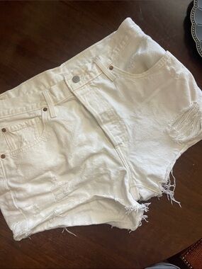 Levi's 501 White Distressed Denim Shorts